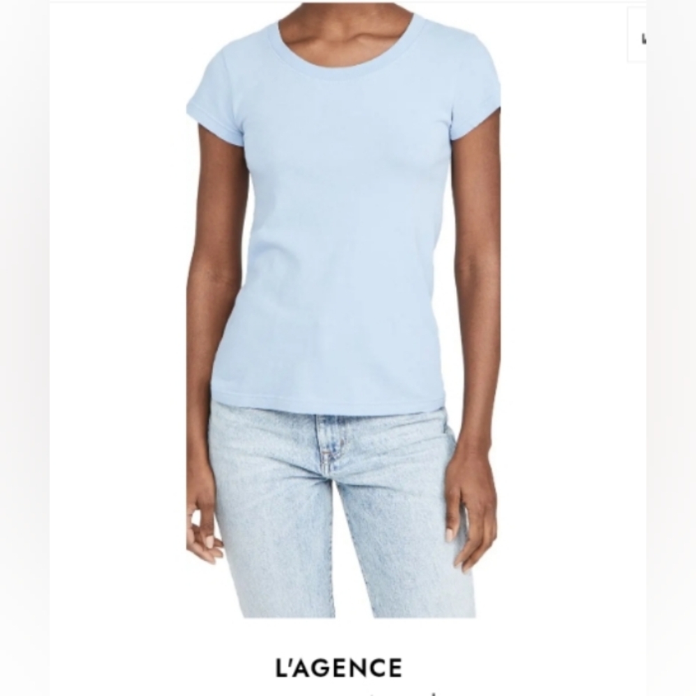 L'AGENCE Tee Light Blue. Soft 100% Cotton. Minimalist. Made In USA. Med/Small.